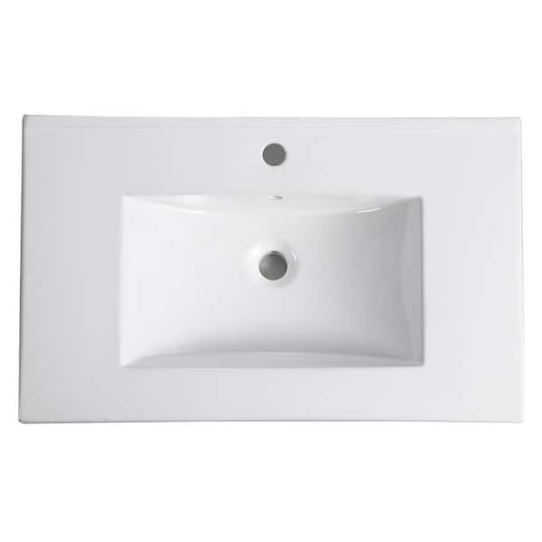 30 in. Drop-In Ceramic Bathroom Sink Vanity Top in White