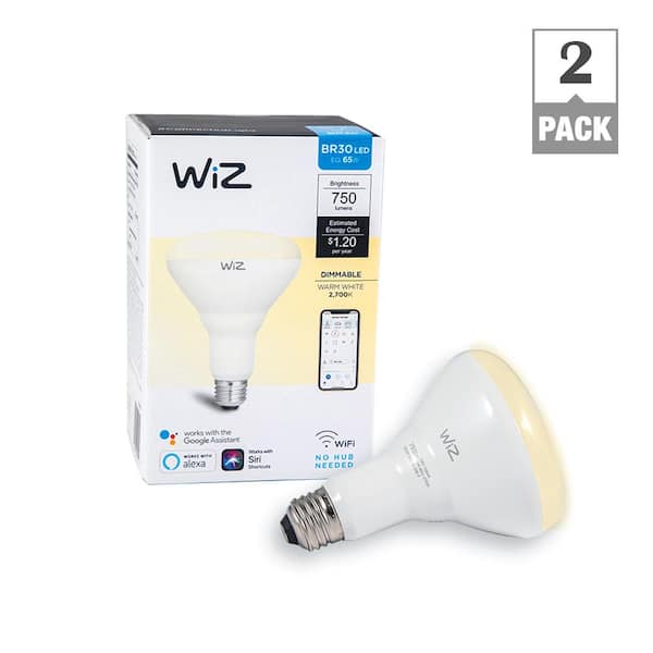 WiZ 72W Equivalent BR30 Dimmable White Wi-Fi Connected Smart LED Light Bulb, 2700K (2-Pack)
