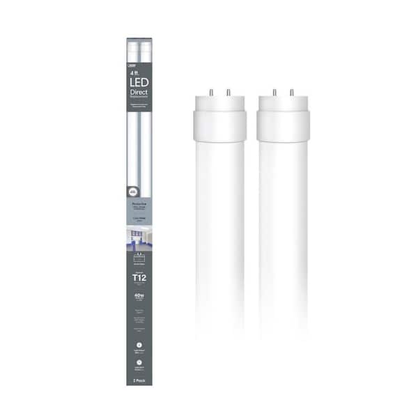 20-Watt 4 ft. T12 G13 Type A Plug and Play Linear LED Tube Light Bulb, Cool White 4000K (2-Pack)