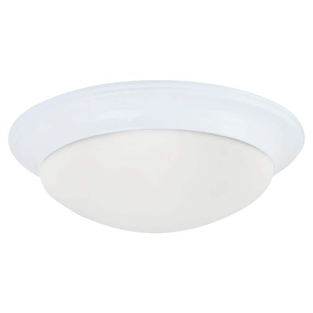 Nash Contemporary White Steel Flush Mount with Satin Etched Glass Shade