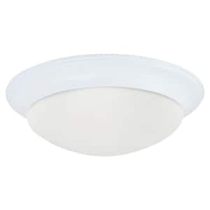 Nash 14 in. W 2-Light White Flush Mount with Satin Etched Glass