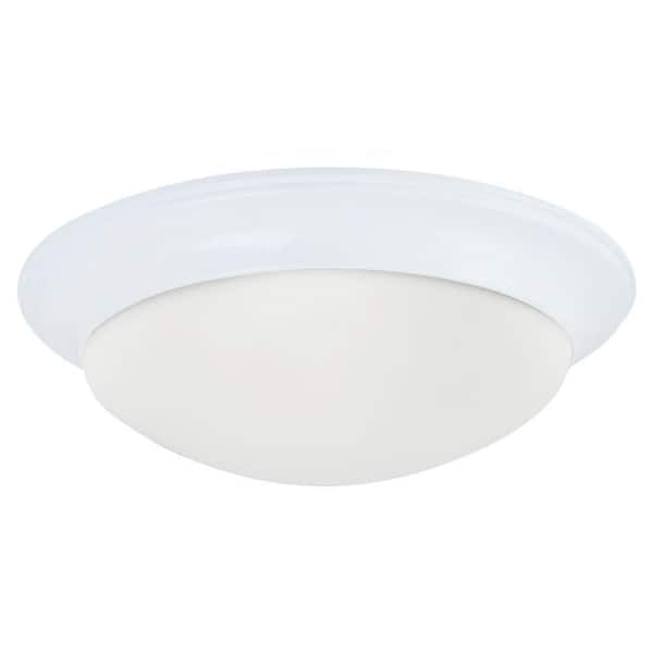 Generation Lighting Nash 14 in. W 2-Light White Flush Mount with Satin Etched Glass