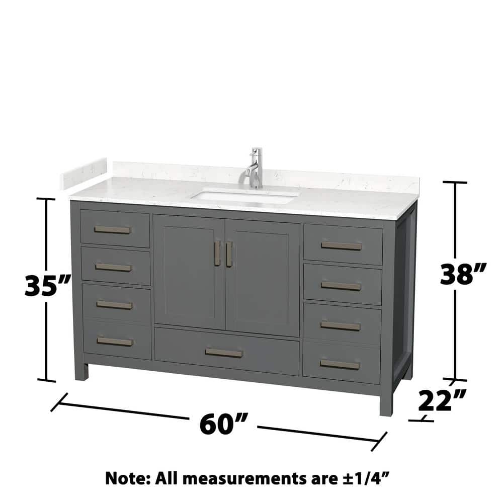 Sheffield 60" Dark Gray Freestanding Single Bathroom Vanity with Marble Top