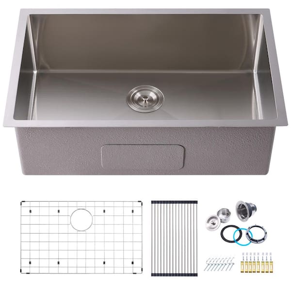 30 in. Drop-In/Undermount Single Bowl 16-Gauge Brushed 304-Stainless Steel Kitchen Sink with Accessories