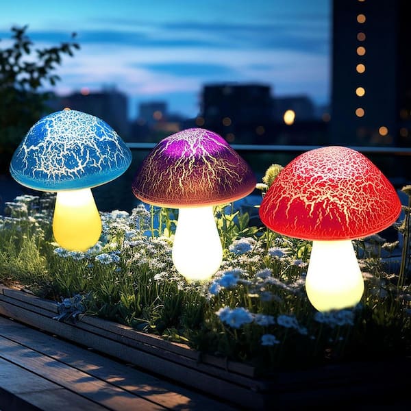 Solar Garden Decor Lights 8 Crack Mushrooms Outdoor Decor Stake