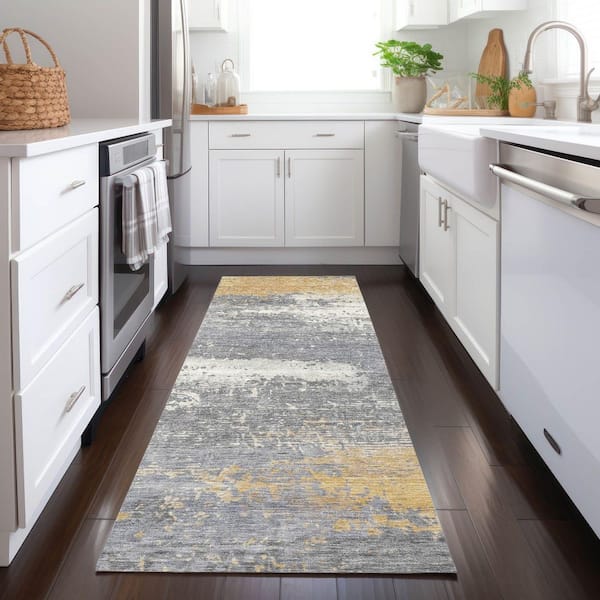 Chantille Machine Washable Indoor/Outdoor Abstract ACN1777 Gold 2 ft. 3 in. x 7 ft. 6 in. Runner Rug