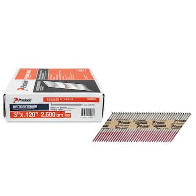 3 in. x 0.120-Gauge 30-Degree Brite Smooth Shank Paper Tape Framing Nails (2500 per Box)
