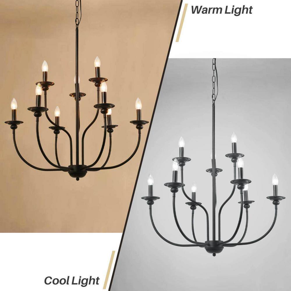 Elegant Black 9-Light 2-Tier Candle Chandelier