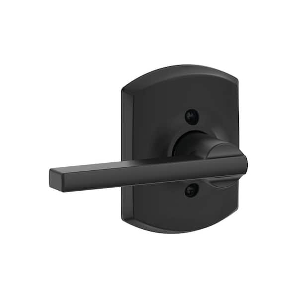 Latitude Matte Black Non-Turning Door Lever with Greenwich Trim