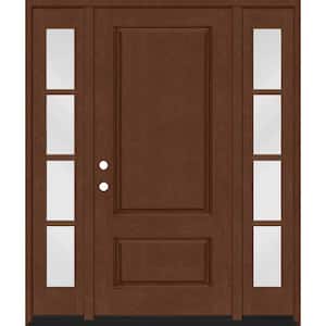 Regency 64 in. x 80 in. 2Panel 3/4-Squaretop RHIS Chestnut Stain Fiberglass Prehung Front Door with w/4Lite Dbl 12in.SL