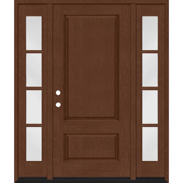 Steves & Sons Regency 64 in. x 80 in. 2Panel 3/4-Squaretop RHIS Chestnut Stain Fiberglass Prehung Front Door with w/4Lite Dbl 12in.SL