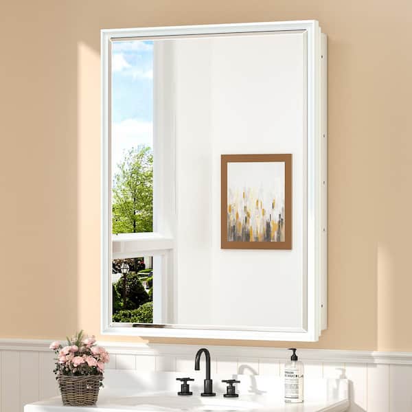 24 in. W x 36 in. H Rectangular White Aluminum Alloy Framed Recessed/Surface Mount Medicine Cabinet with Mirror