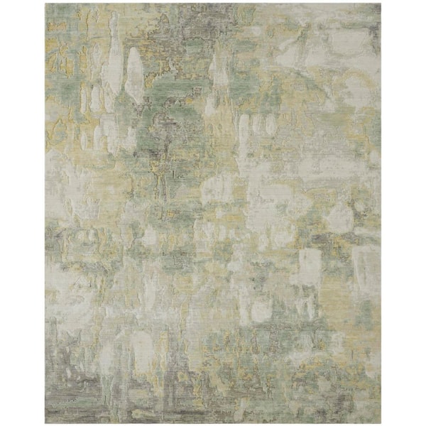 Ventura 3 ft. x 5 ft. Neutral Colorway with Soft Green Tones Abstract Washable Area Rug