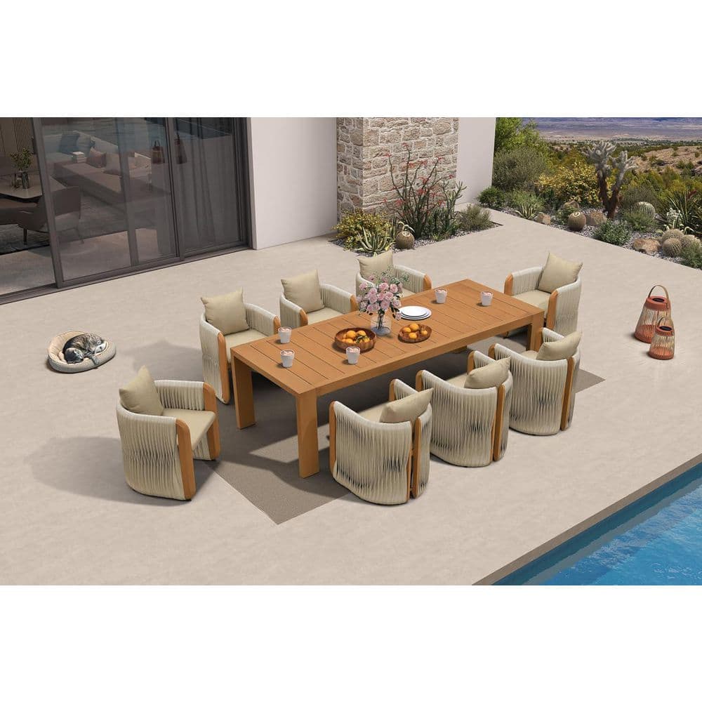 9-Piece Aluminum Outdoor Dining Set Teak Patio Furniture Set Wicker Table and Chairs with Cushions price history on PriceWatchPro