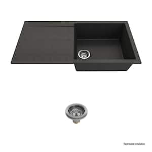 Levanzo Metallic Black Granite Composite 20 in./39 in. Single Bowl Drop-In/Undermount Kitchen Sink with Drainboard