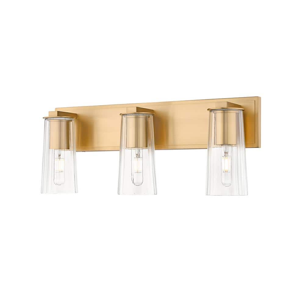 Titus 24 in. 3-Light Modern Gold Vanity-Light with Clear Glass Shade