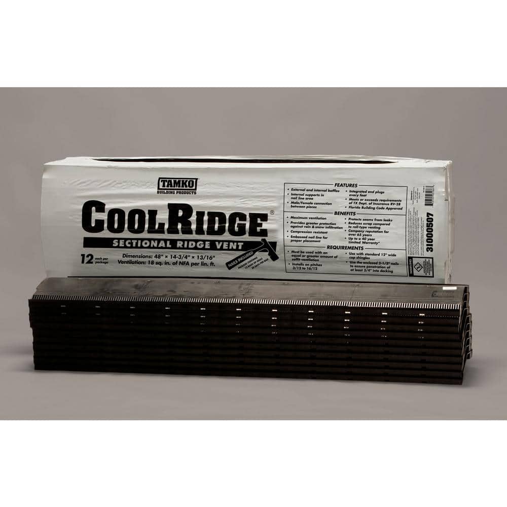 Tamko CoolRidge Bulk 14.75 in. x 48 in. Black Polypropylene Ridge Vent