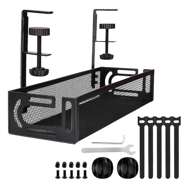 Under Desk Cable Management Tray No Drill Wire Organizer with Clamp for Home Office Black