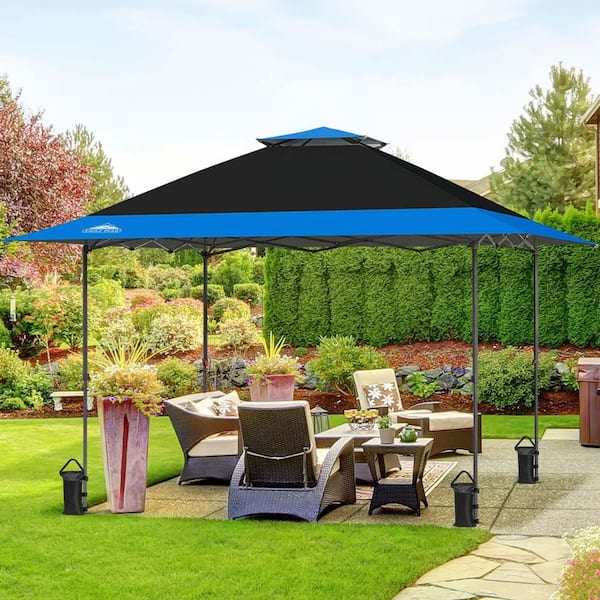 EAGLE PEAK 13 ft. x 13 ft. Straight Leg Outdoor Pop Up Canopy Tent with Auto Extending Eaves and 4-Sand Bags