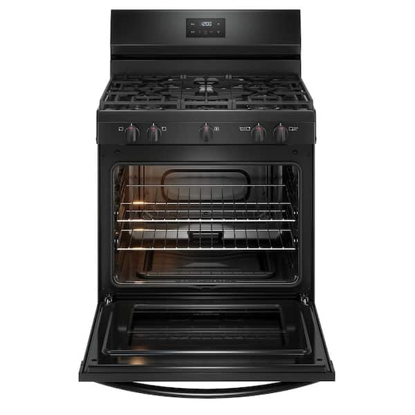 30 in 5 Burner Freestanding Gas Range in Black with Quick Boil and Even Baking Technology