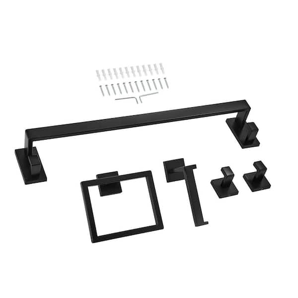 Matte Black Bathroom Hardware Set, 5-Pieces Stainless Steel Bathroom Accessories Set, 24-in. Towel Bar, Towel Rack