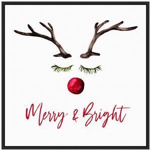 22 in. Reindeer Merry and Bright Christmas Holiday Framed Canvas Box Wall Art