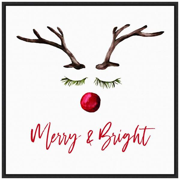 Amanti Art 22 in. Reindeer Merry and Bright Christmas Holiday Framed Canvas Box Wall Art