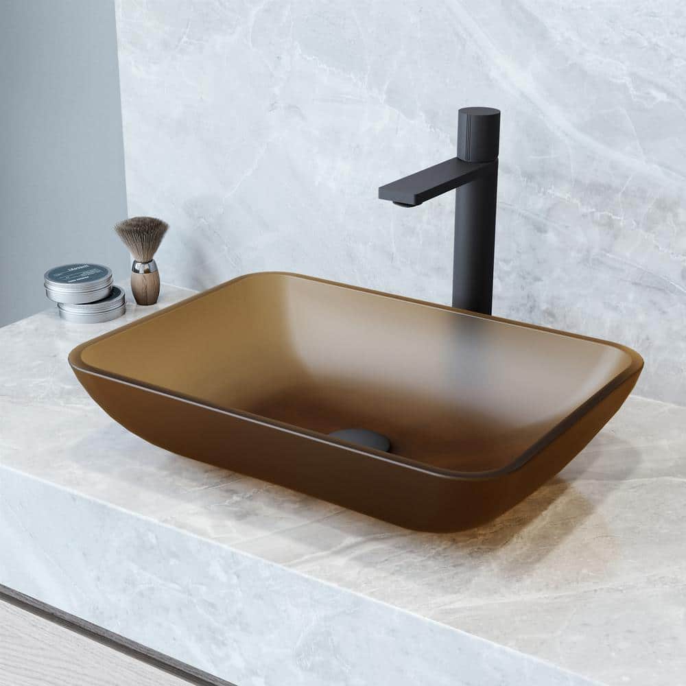 Amber Glass Rectangular Vessel Sink with Matte Finish