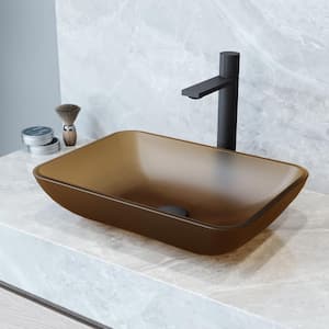 Matte Shell Sottile Amber Glass 18 in. L x 13 in. W x 4 in. H Rectangular Vessel Bathroom Sink