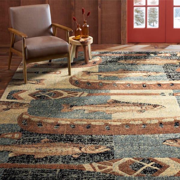Buffalo Creek Blue/Brown 8 ft. x 10 ft. Area Rug