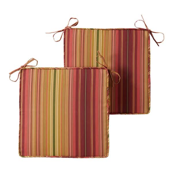 Greendale Home Fashions 18 in. x 18 in. Kinnabari Stripe Square Outdoor Seat Cushion (2-Pack)