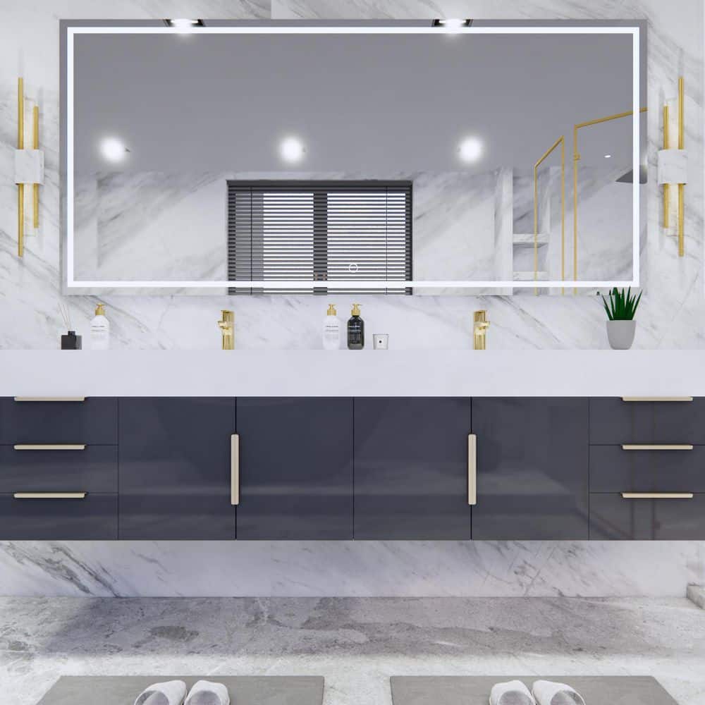 Bethany 84 in. W x 20 in. D x 22 in. H Double Sink Floating Bath Vanity in Gloss Gray with White Acrylic Top price history on PriceWatchPro
