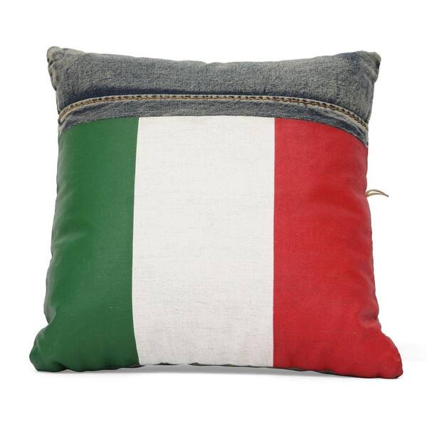 ZUO Cowboy Blue Denim with Italy Flag Pillow