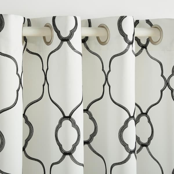 Belmont Winter/Black Trellis Room Darkening 52 in. x 84 in. Grommet Top Curtain Panel (Set of 2)