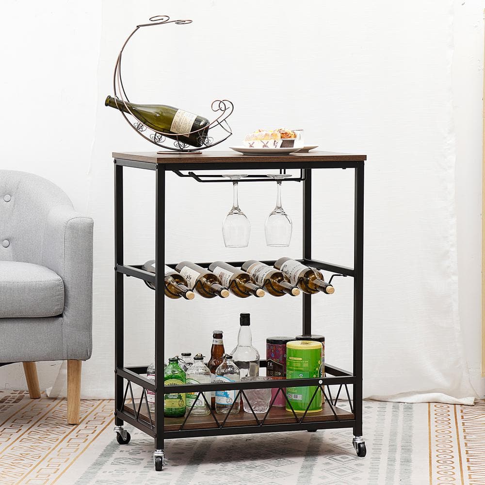 Great Choice Products Silver Delilah Bar Cart, 2 Tier Mobile Mini Bar,  Kitchen Serving Cart And Coffee Station With Storage For Wine And Glasses,  M…