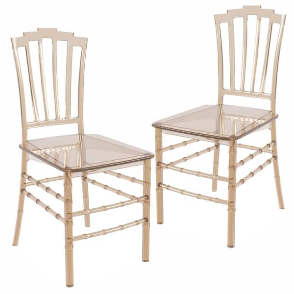 Synth Series Modern Acrylic Dining Side Chair with Windsor Back Design Set of 2 in Amber