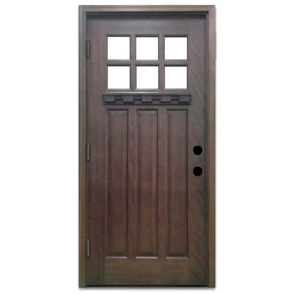 Steves & Sons 32 in. x 80 in. Craftsman 6 Lite Stained Mahogany Wood Prehung Front Door