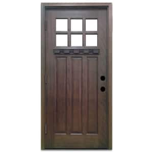 36 in. x 80 in. Craftsman 6 Lite Stained Mahogany Wood Prehung Front Door