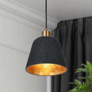 Black and Plated Gold Kitchen Island Pendant Light, 1-Light Transitional Dining Room Hanging Light with Resin Shade