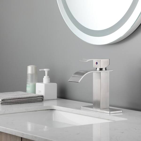 Single Handle Single-Hole Bathroom Faucet with Deckplate Included in Brushed Nickel