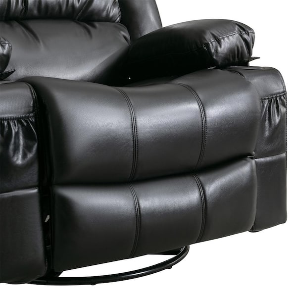 AndMakers 39.76 in. W Black Leather Recliner with Rocking