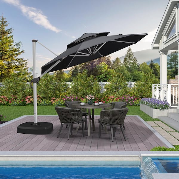 PURPLE LEAF 10 ft. Octagon High-Quality Aluminum Cantilever Polyester Outdoor Patio Umbrella with Wheels Base, Gray