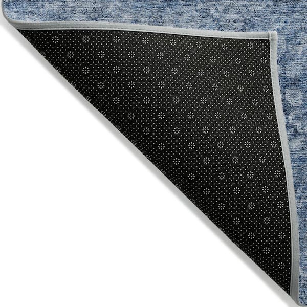 Navy Blue 8 ft. x 8 ft. Woven Floral;Medallion Polyester Round Indoor / Outdoor Area Rug