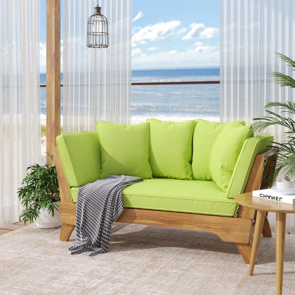 Expandable Teak Daybed with Light Green Cushions
