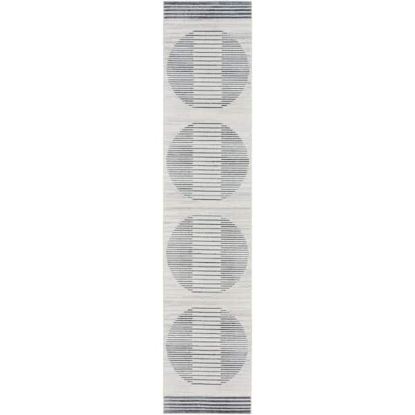 Nourison Astra Machine Washable Ivory Blue 2 ft. x 12 ft. Linear Contemporary Kitchen Runner Area Rug