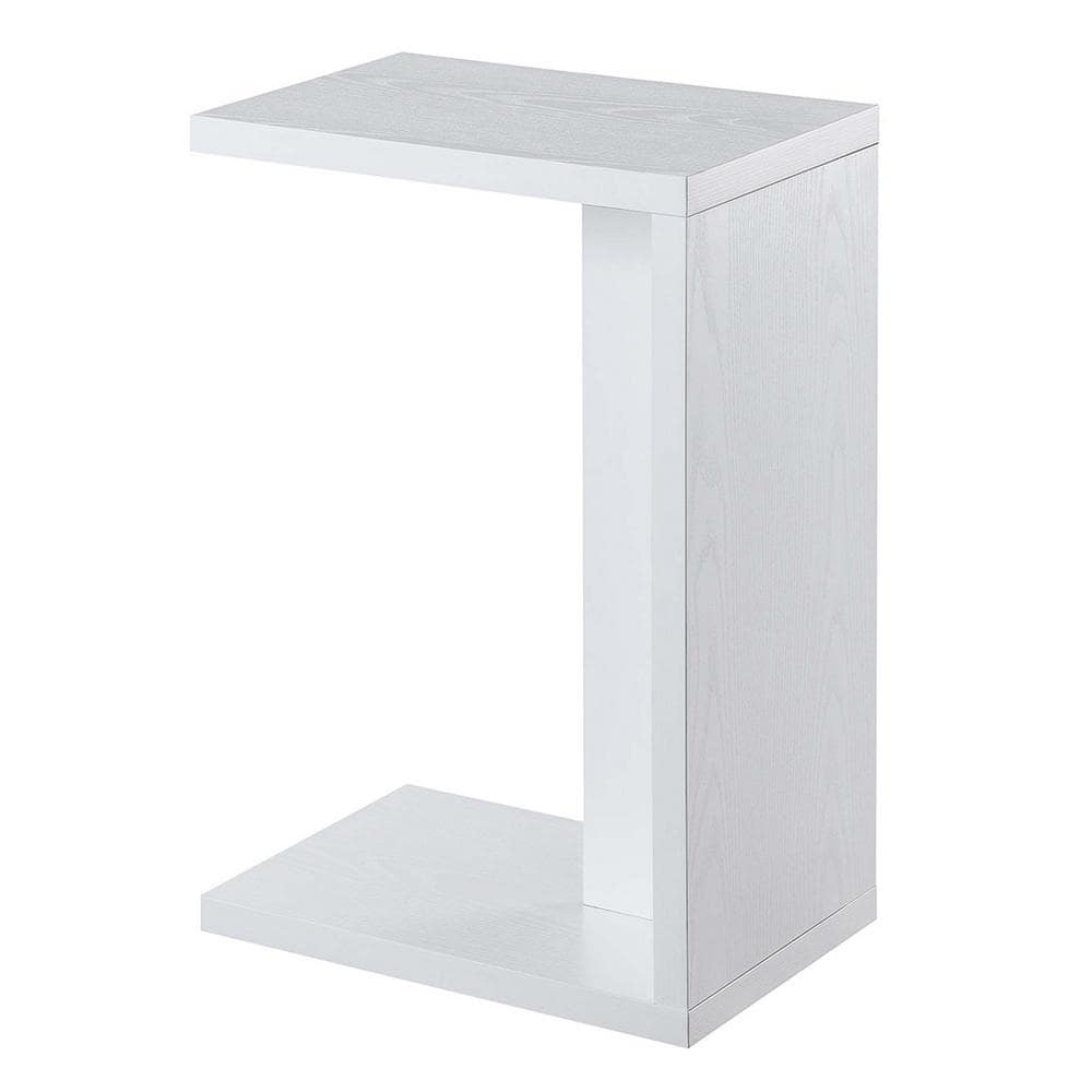 White Wood C-Shaped End Table