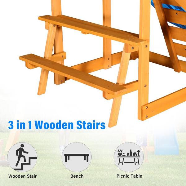 EPIPHANY DOUBLED INC Blue Wooden Outdoor Swing Set-3 in 1