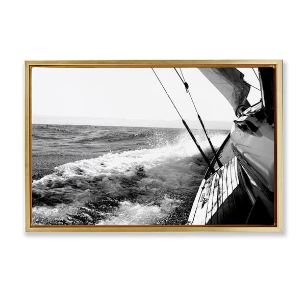 Stupell Industries Boat & Splashing Wake by Kyle Gold Floater Frame Typography Graphic Art Print 21 in. x 31 in.