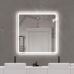36 in. W x 36 in. H Square Frameless Wall Mount Bathroom Vanity Mirror in Silver with LED Front Lights,Anti-Fog