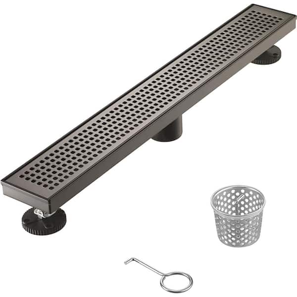 Elegante Drain Collection 24 in. Linear Stainless Steel Shower Drain with Square Hole Pattern in Venetian Bronze